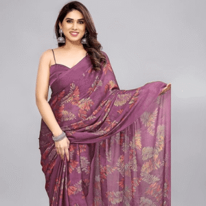 MIRCHI FASHION Saree for Woman Chiffon Leaf Printed Sari with Blouse Piece