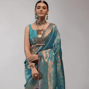 Womens Kanjivaram Silk Saree with Zari Woven Saree With Blouse Piece